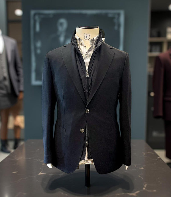 Navy jakke med tekstur - Connoisseur - cph.dk